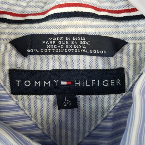 Tommy Hilfiger Blue White Yellow Surfer Beachy Vintage Patchwork Shirt Size L - Picture 4 of 4